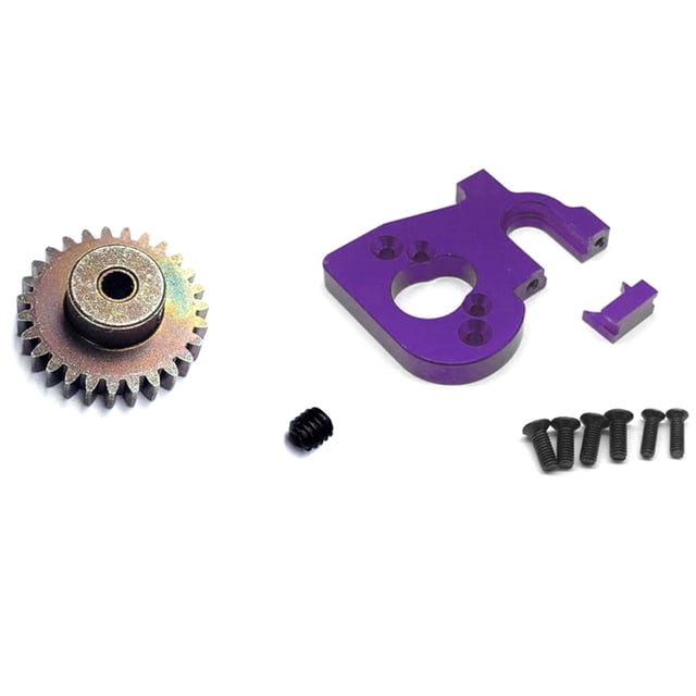 2 Set RC Car Part: 1 Set 27T Steel Motor Gear Upgrade Parts & 1 Set RC Car Metal Motor Mount Holder