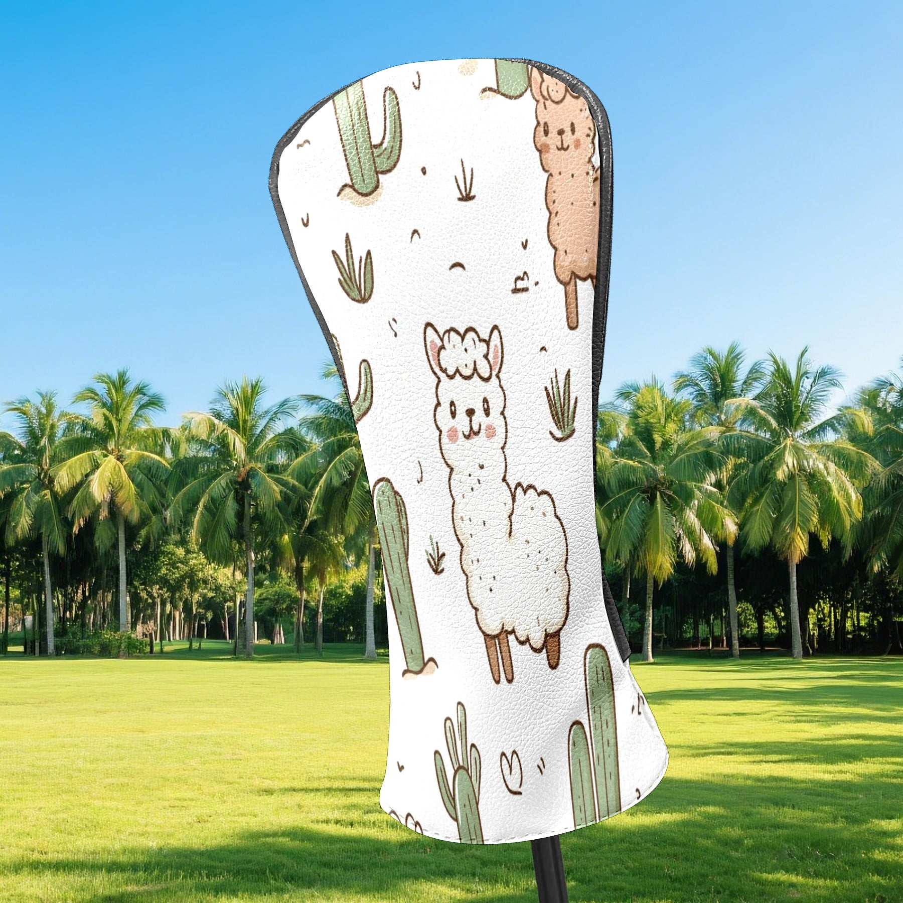 Golf Club Head Covers - Cartoon Alpaca Design, PU Leather, Waterproof, Fits Fairway Woods/Hybrid, Unisex, Fits Most Brands