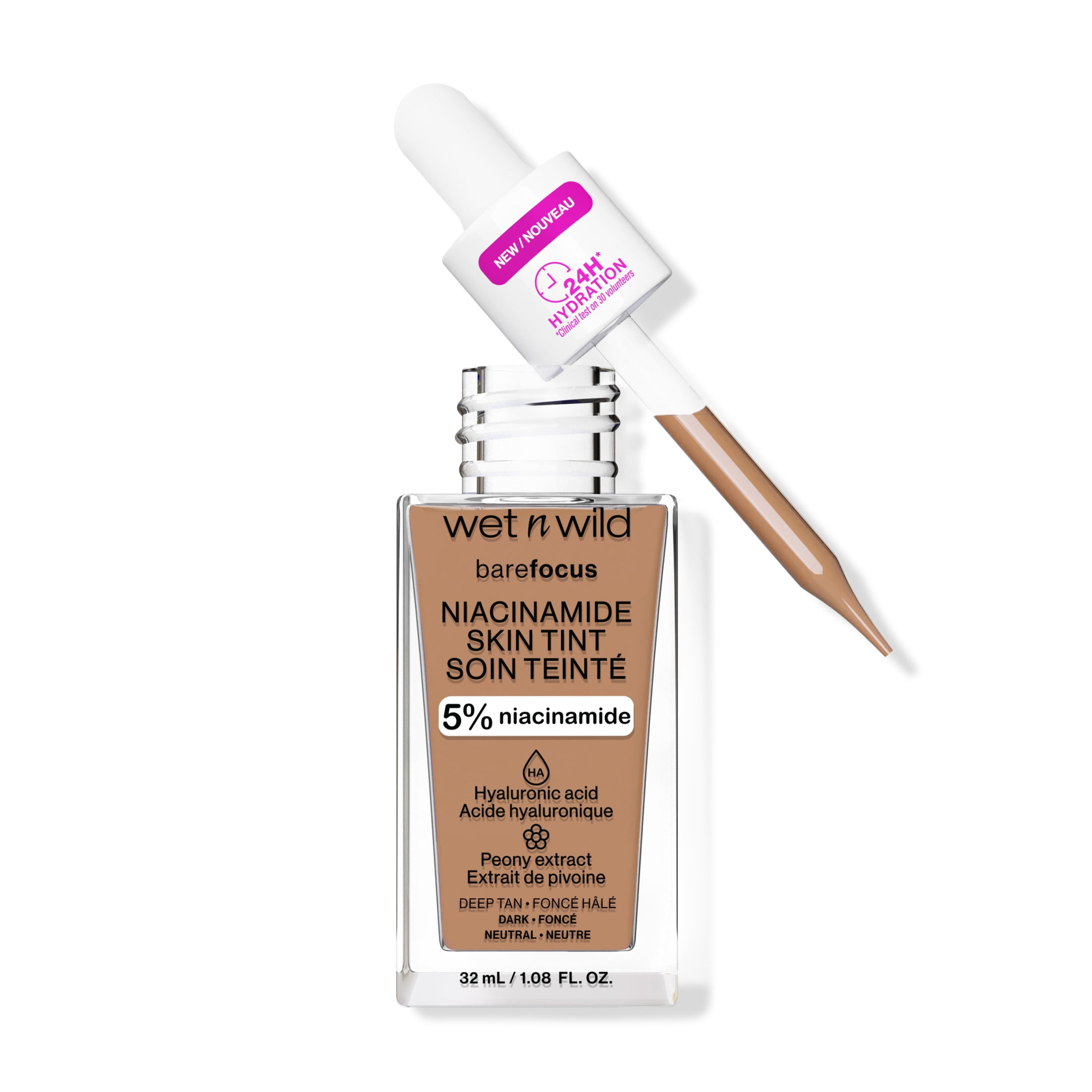 Wet n Wild Bare Focus Skin Tint - 5% Niacinamide Enriched Lightweight Foundation - Deep Tan