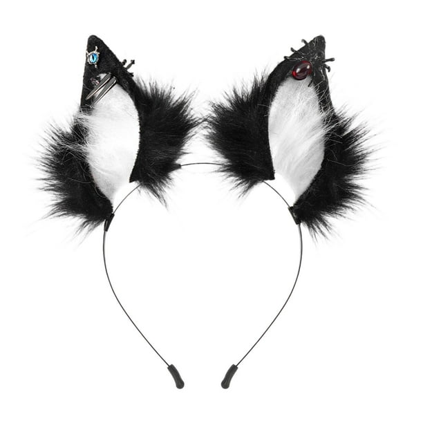 Diadema con orejas de Halloween, diadema multifuncional para mujeres y niñas, para mascaradas Blanco Negro