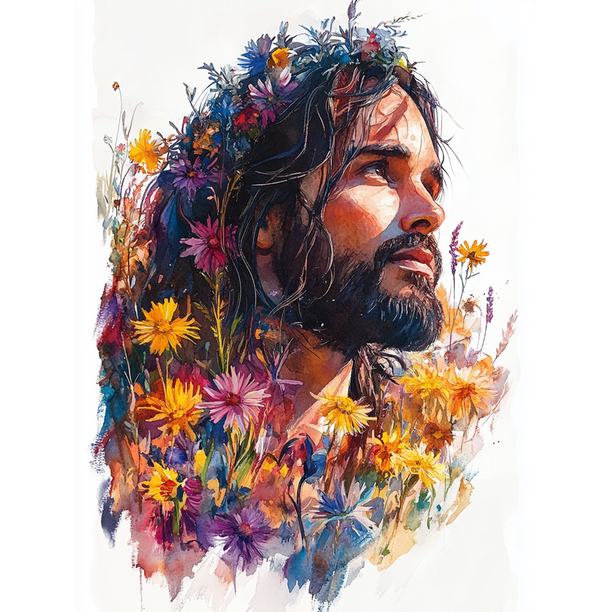 Qisvanset 12x16 Inch Jesus Wildflower Canvas Wall Art, Colorful Watercolor Biblical Floral Painting