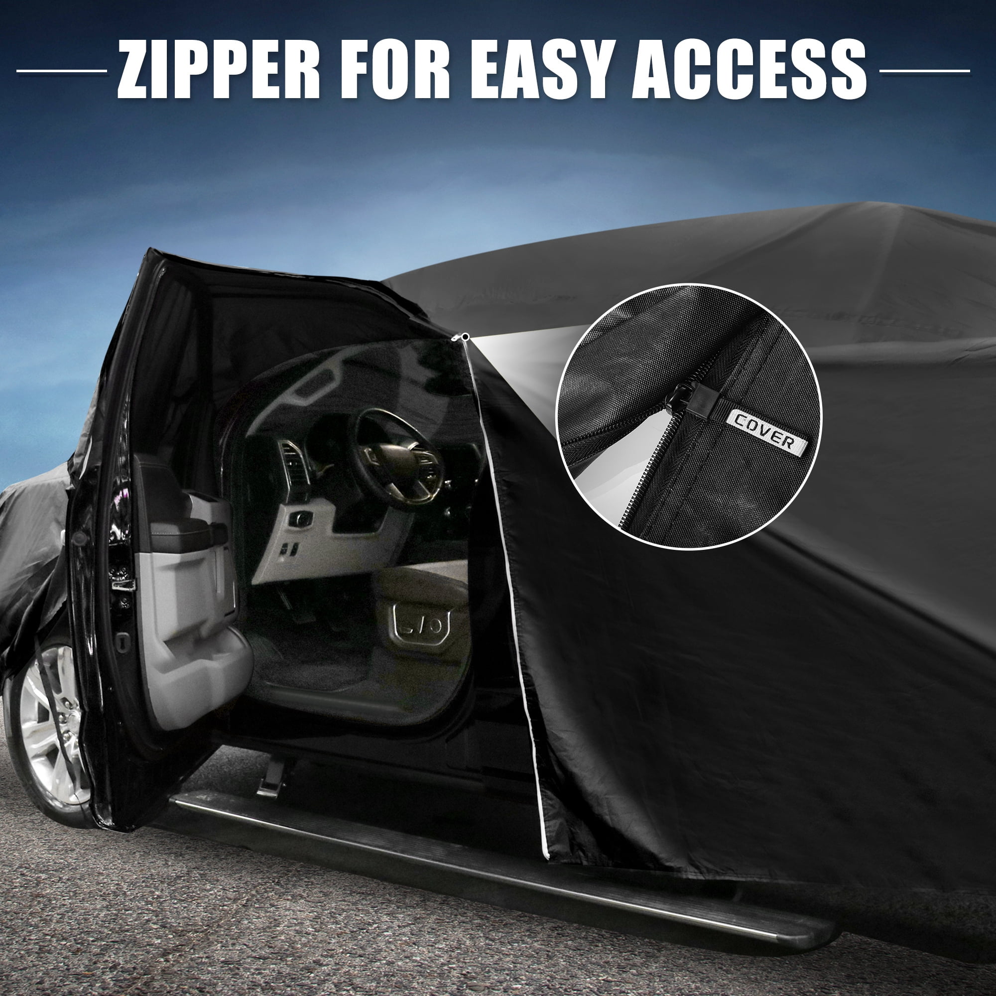 Unique Bargains Car Cover with Door Black for Jeep Wrangler 4DR 2007-2017 193"x75"x59"