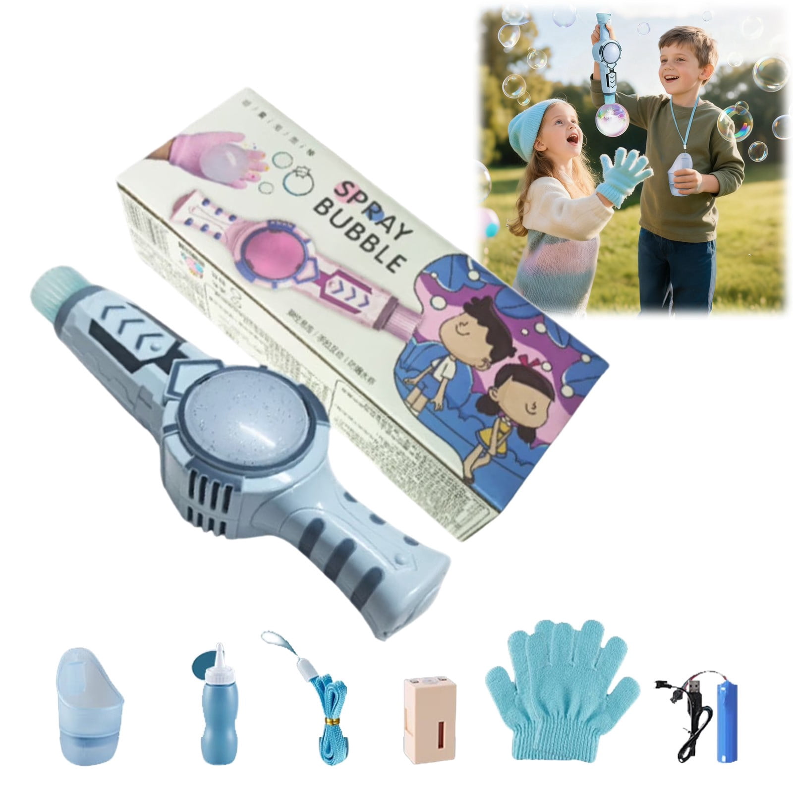 Elastic Bubble Fog Wand 2026 New Colorful Bubble Machine Interactive Fog Bubbles Machines Adjustable Bubble Size With Colorful Lights For Outdoor Fun Festiva 60ml bubble machine blower,Blue