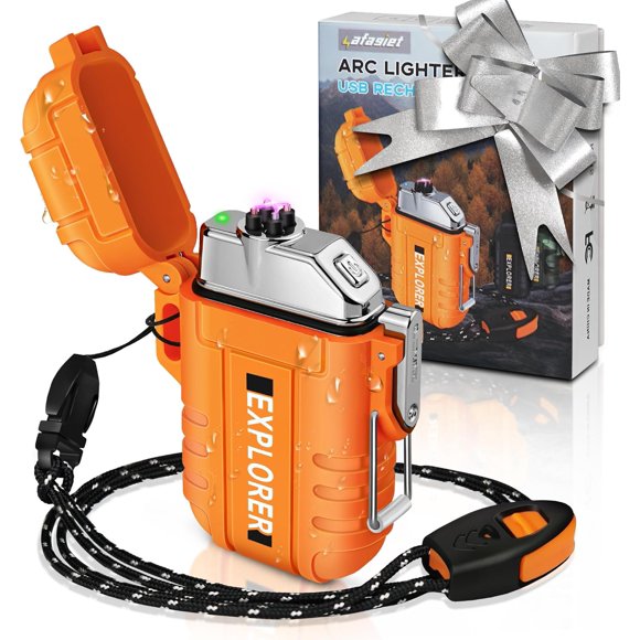 Lafagiet Waterproof Arc Lighter, Outdoor Dual Plasma Arc Lighter, USB Rechargeable Flameless Electric Lighters for Camping, Hiking, Survival Tactical (F13-Orange)