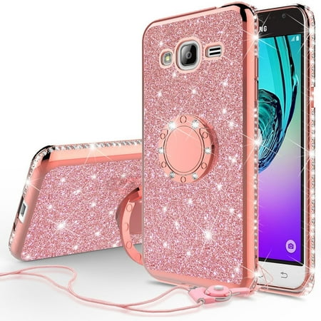 SOGA Diamond Bling Glitter Cute Phone Case with Kickstand Compatible for Samsung Galaxy S8 Case,Rhinestone Bumper Slim with Ring Stand Girls Women Cover for Samsung Galaxy S8 - Rose Gold