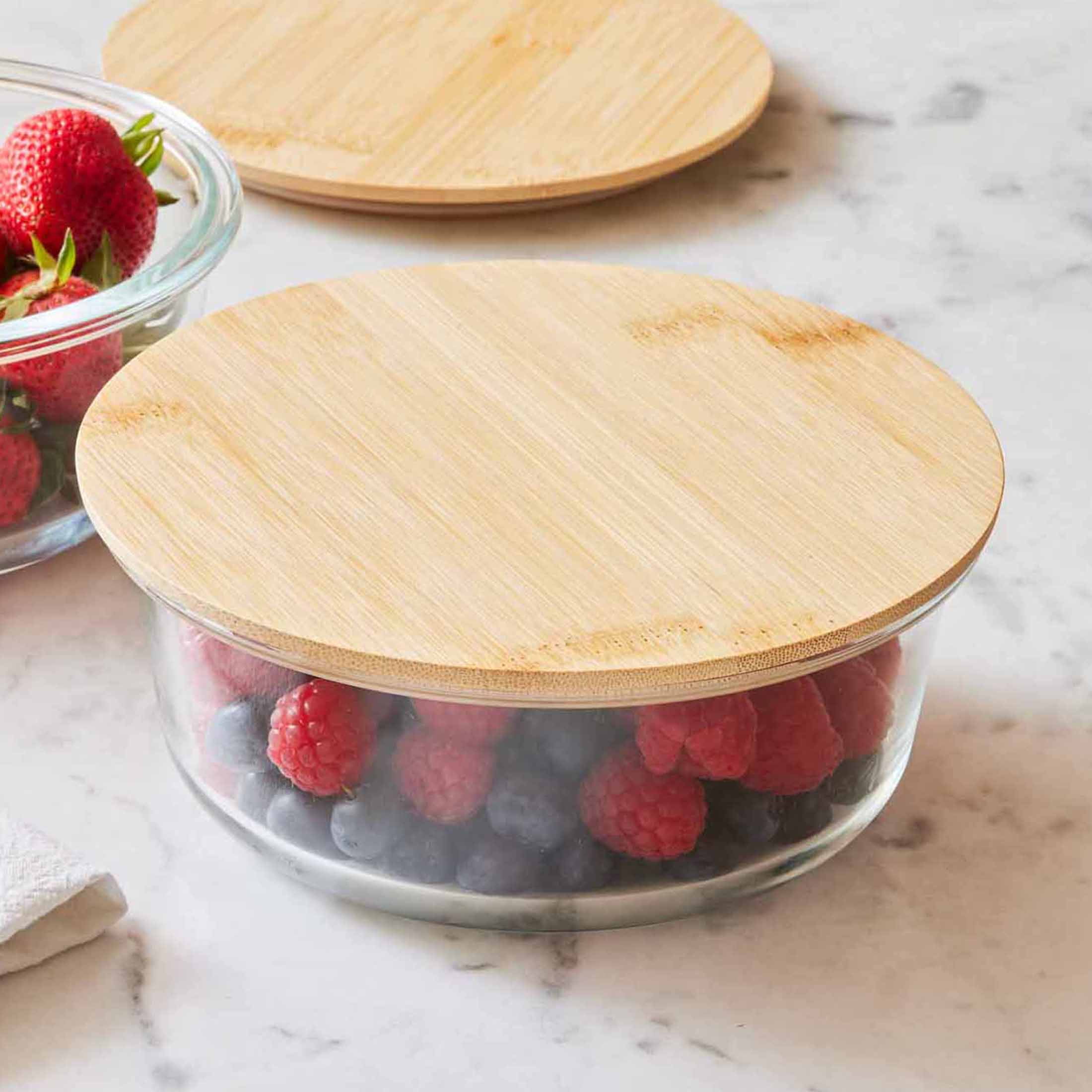 (2 pack) Better Homes & Gardens 4Cup Round Glass Food Storage Container with Bamboo Lid. Set of 1, 2 Pieces