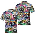 thumbnail image 2 of Polo Raccoon Neon Hawaiian Shirts For Men Vacation Aloha Mens Polo Shirts Short Sleeve Shirts, 2 of 7