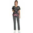 thumbnail image 5 of WTOBBY Women's Plus Size Short Sleeve Printed Scrubs Set with Pockets, V-Neck, Animal Floral Theme, 2-Piece Nursing Uniform, Medical Workwear for Caregivers,Gray M, 5 of 6