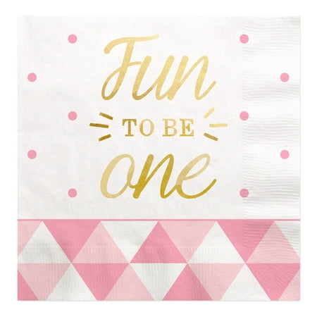 Golf Napkins - Fun to be One - 1st Birthday Girl with Gold Foil - Luncheon Napkins (16 count)