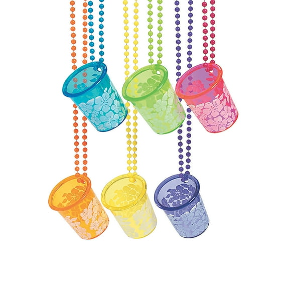 Luau Hibiscus Shot Glass Bead Necklace - Jewelry - 12 Pieces