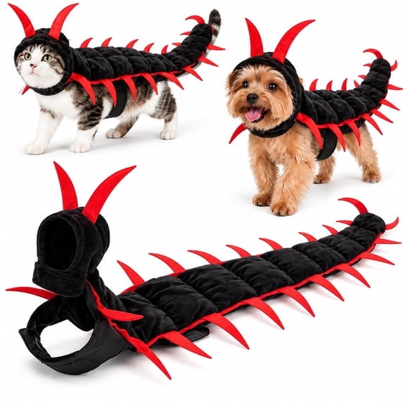 Halloween Costume Cat Centipede Costume, Funny Centipede‑Design Pet Cloak, Adjustable Straps, Halloween Dress‑Up for Small Medium Large Pets, Eye‑Catching Party Cosplay,Red