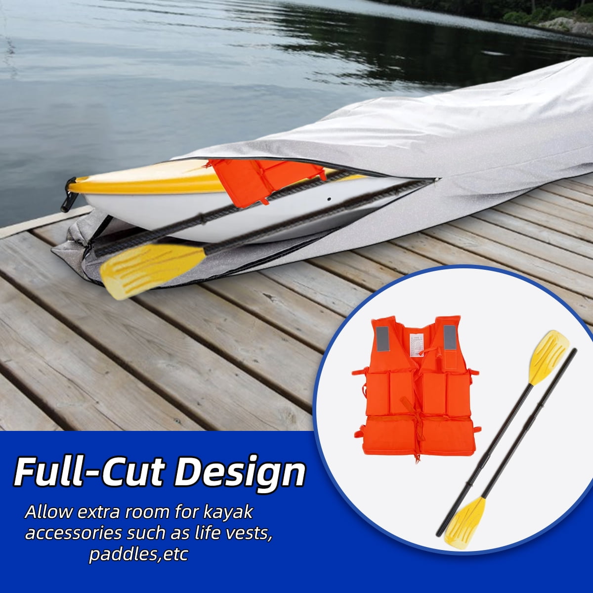Seapisode UPF 50+ Kayak Cover, Waterproof Boat Cover for Fishing Boat/Kayak/Canoe, 420D Paddleboard Cover, Canoe Covers for Outdoor Storage Fit 12ft Kayak, Silver