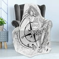 thumbnail image 4 of Compass Soft Flannel Fleece Blanket, Giant Seashore All over Compass in Exquisite Ornate Detailed Motifs Ocean Animal, Cozy Plush for Indoor and Outdoor Use, 60" x 80", Black White, by Ambesonne, 4 of 5