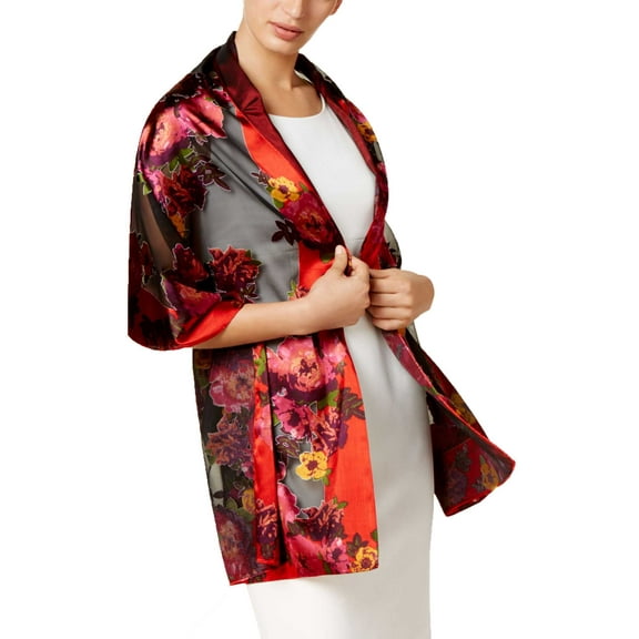 INC International Concepts Women's Floral Satin Burnout Wrap Red One Size