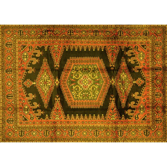 Ahgly Company Machine Washable Indoor Rectangle Persian Yellow Traditional Area Rugs, 5' x 7'