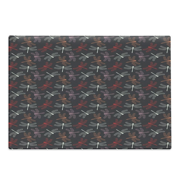 Dragonfly Cutting Board, Different Colored Silhouettes with a Pair of Wings on Dark Background, Decorative Tempered Glass Cutting and Serving Board, Large Size, Multicolor, by Ambesonne