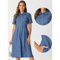 thumbnail image 2 of DARING DIVA Denim Collared Short Sleeve A-Line Midi Dress XS Blue, 2 of 6