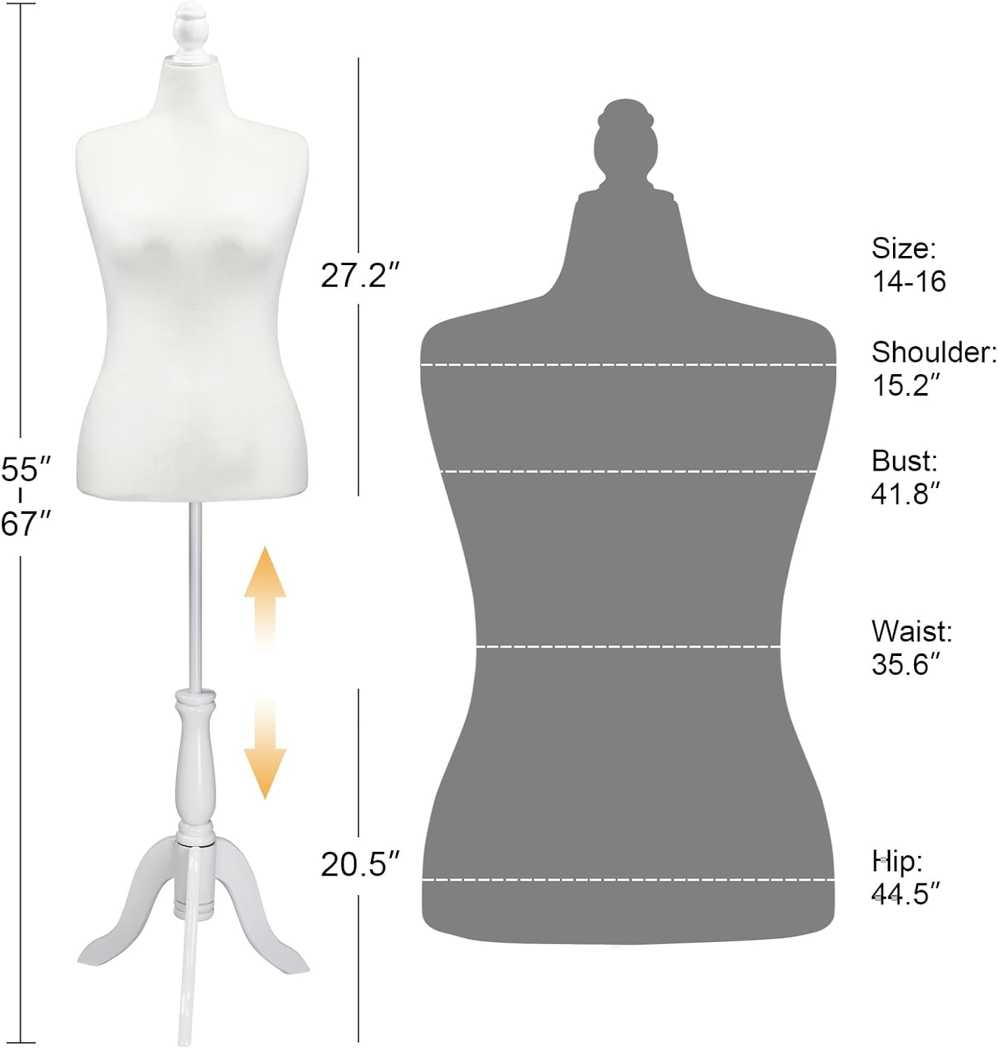 Bonnlo Female Dress Form Pinnable Mannequin Body Torso with Wooden Tripod Base Stand