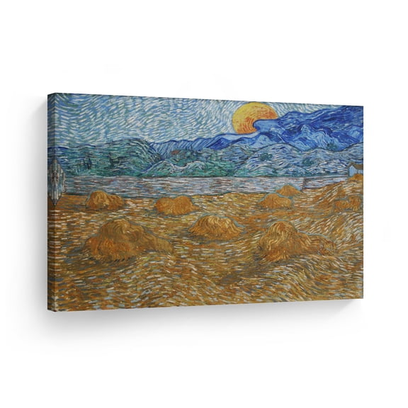 Smile Art Design Vincent Van Gogh Landscape with wheat sheaves and rising moon, 1889 Canvas Wall Art Print Artwork Classic Modern Art Living Room Bedroom Decor Ready to Hang Made in the USA - 8x12