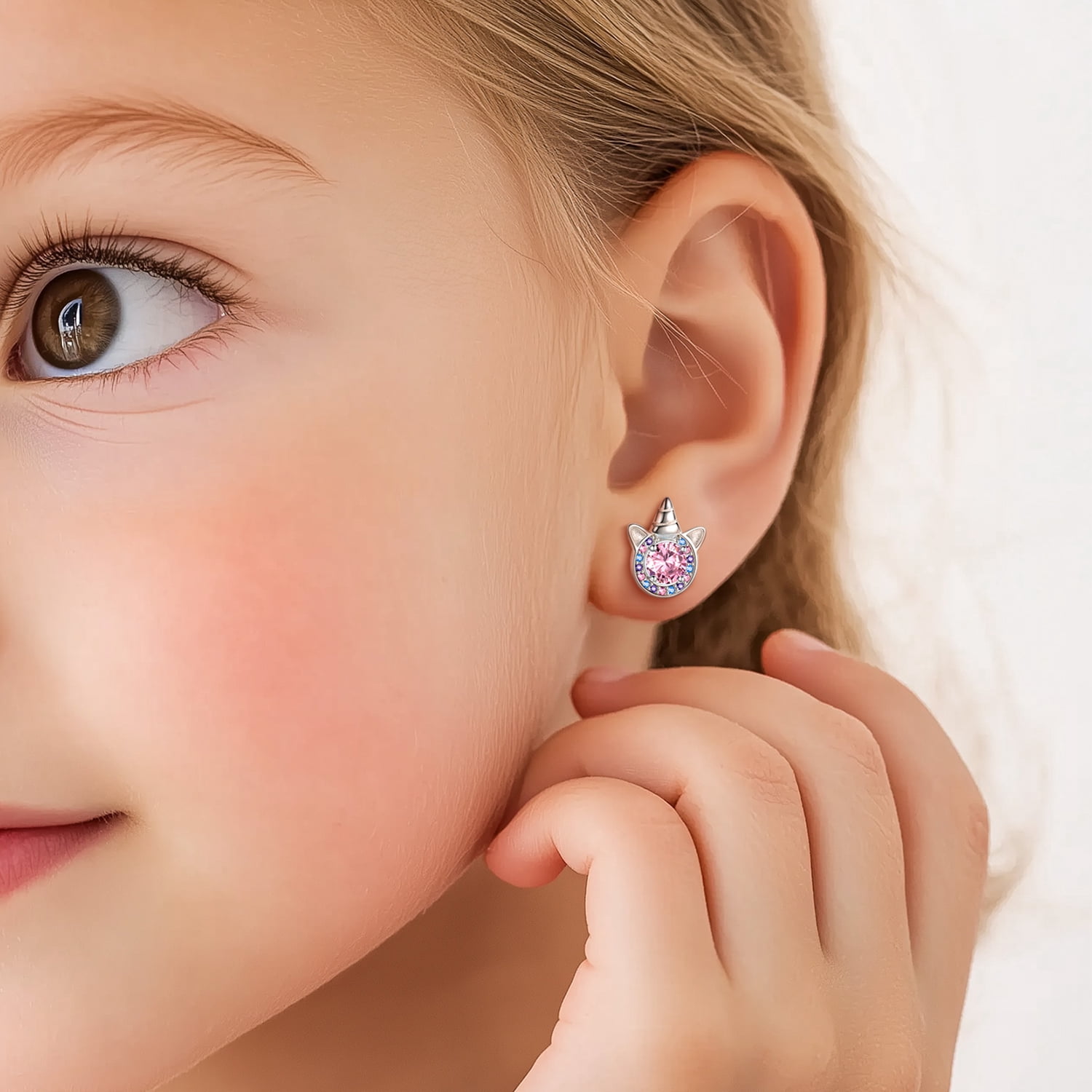 Just Being Cute Unicorn Earrings for Girls Women, 925 Sterling Silver Stud Earring Created Tourmaline Birthstone Birthday Graduation Jewelry Gifts for Her