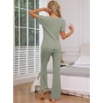 thumbnail image 3 of DARING DIVA Women's Ribbed Knit Sweater Pullover Pajama Set XS Green, 3 of 5