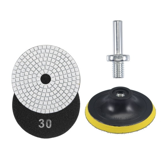 Uxcell 4" 30 Grit Diamond Wet Polishing Pad Set M10 Backer Pad for Stone Concrete 4 Pack