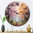 thumbnail image 1 of Designart "Arbres Roses Aiment l'Expression de la Rivière II" Paysages Surdimensionnés Horloge Murale, 1 of 6