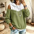 thumbnail image 2 of FAIWAD Women's Cold Shoulder Hoodie Color Block Long Sleeve Drawstring Pullover Sweatshirt Cutout Shoulder Casual Top, 2 of 7