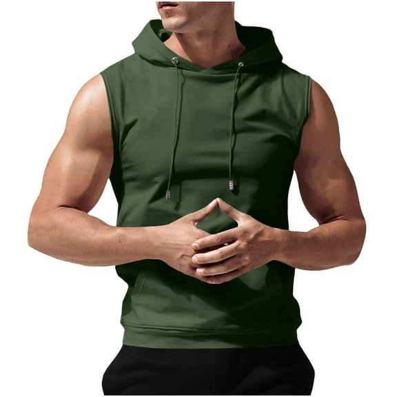 Yaoyar Mens Workout Hooded Tank Tops Sleeveless Gym Training Hoodies Bodybuilding Muscle Cut Off T Shirt