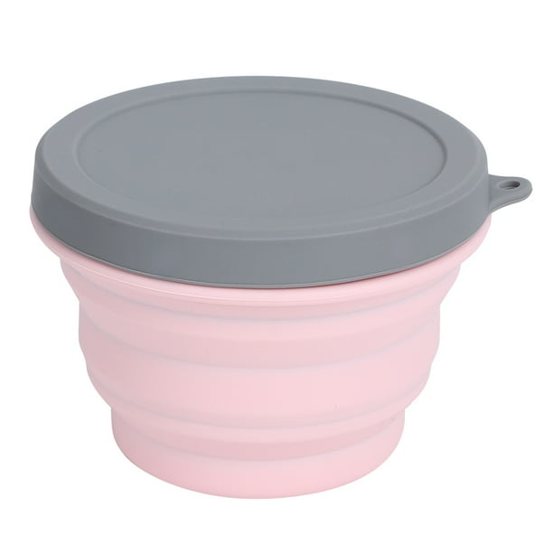 Tazón de silicona plegable portátil de 1 l con tapa Contenedores de almacenamiento de alimentos para acampar al aire libre viajes senderismo rosa