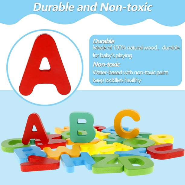 QEDBOJE Puzzle De Madera Del Alfabeto Con Perillas – Letras Mayúsculas Coloridas, Juguete Montessori Para Aprender De 1 A 3 Años