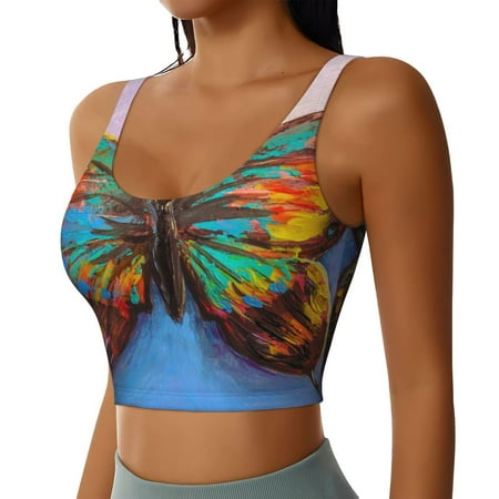 Lsque Oil Painting Beautiful Butterfly Printed Women S Sports Bra  Compression  Moisture Wicking  High-Impact Sports Bra For Women Supportive sports bra-Medium