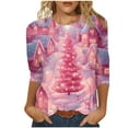 thumbnail image 2 of FDGIU Plus Size Christmas Tops for Women, Festive 3/4 Sleeve Crewneck T-Shirt, Cute Holiday Print Loose Fit Tunic for 2025, 2 of 5