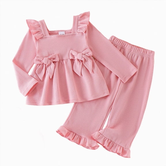KPOPLK Baby Girl Clothes Toddler Outfit 2Pcs Fall Winter Outfit Clothing Set Girl Tops Pants Set Long Sleeve Kids Clothing,Size 12-18 Months