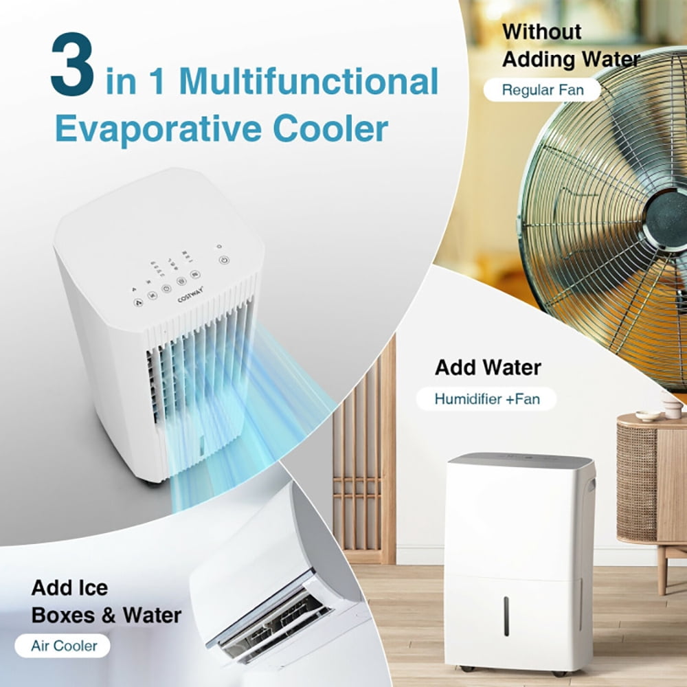 Spaco 3-in-1 Evaporative Air Cooler with 3 Modes-White, Air Conditioners, Mist Cooling Fan, Portable Ac Units for Rooms, Bedroom, Office, RV and Camping