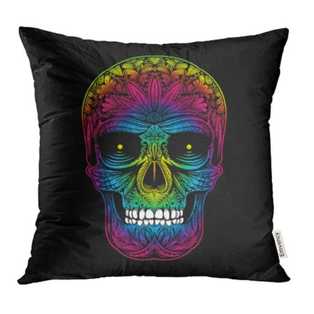 CMFUN Blue Floral Color Tattoo Skull on Black Colorful Rainbow Abstract Bone Creative Day Pillow Case Pillow Cover 18x18 inch Throw Pillow (Best Collar Bone Tattoos)