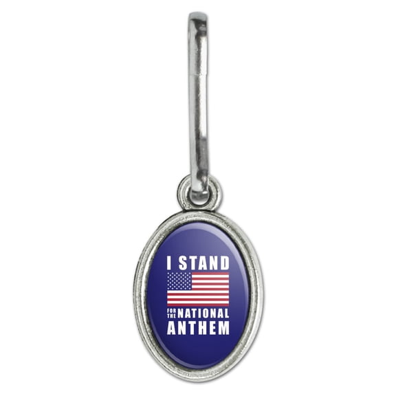 I Stand For The National Anthem American Flag USA Antiqued Oval Charm Clothes Purse Suitcase Backpack Zipper Pull Aid