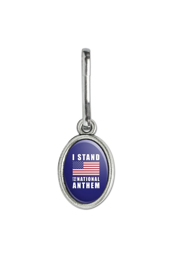 I Stand For The National Anthem American Flag USA Antiqued Oval Charm Clothes Purse Suitcase Backpack Zipper Pull Aid