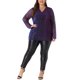 thumbnail image 2 of Blusa de mujer de talla grande Agnes Orinda con brillo de strass, manga larga transparente, escote en V, 2X, azul púrpura, 2 of 6