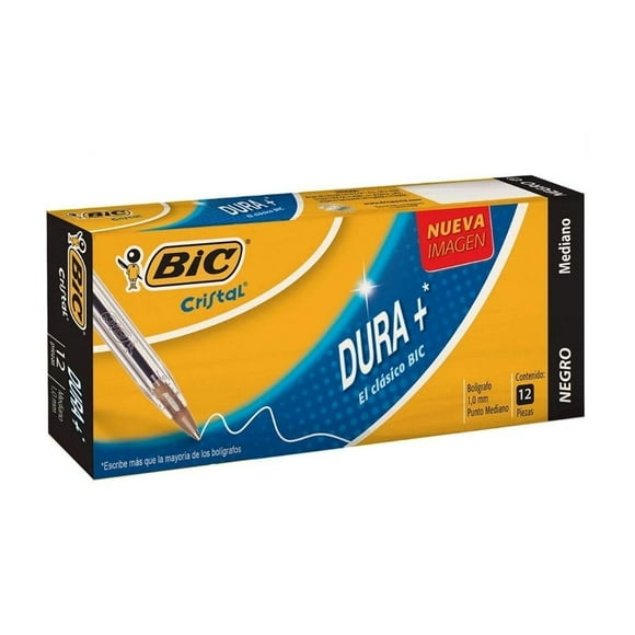 Bolígrafo BIC Cristal Punto Mediano Color Negro 12 Piezas