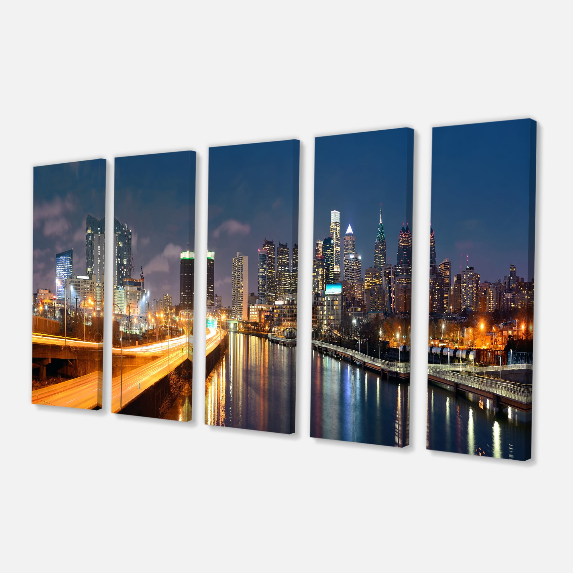 Designart 'Philadelphia Skyline at Night ' Cityscape Canvas Print