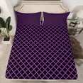 thumbnail image 2 of Homewish Chic Buffalo Plaid Queen Sheet Sets for Adult, Purple Stripes Ombre Flat Sheet, Ribbon Bowknot Queen Fitted Sheet, Breathable Home Decor, 4pcs, 2 of 7
