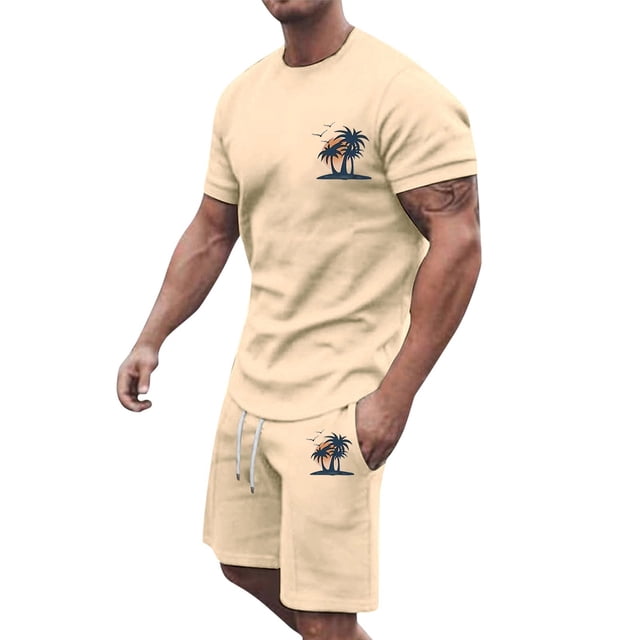 SHIXIAOO Ensemble d'Athlétisme d'Été pour Hommes Grande Taille Manches Courtes Col Rond Ensemble de Sport Décontracté Petit Imprimé Noix de Coco Costume de Tambour Costume Robe Smokings Costumes Hommes Costume Ajusté Will Turner Rival Costume Hiver