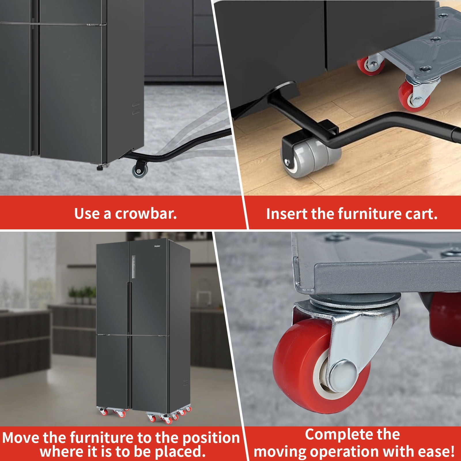 Goobetter Furniture Dolly,Furniture Movers with 5 Wheels,Carbon Steel Panel Heavy Duty Dolly,Furniture Lifter with 360°Rotatable Rubber Universal Wheels,Maximum Load 1300LBS