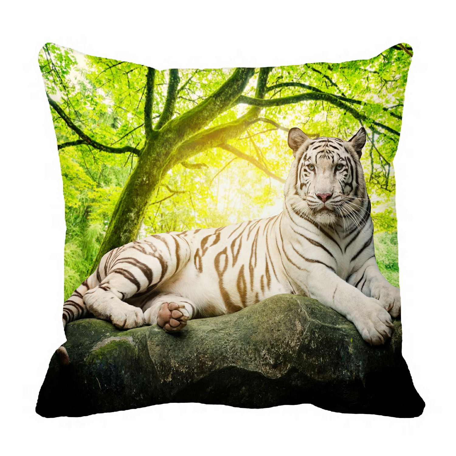 PHFZK Animal Pillow Case, White Tiger with Green Tree Landscape Nature