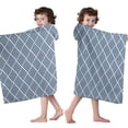 thumbnail image 4 of Blue Geometric Striped Pattern Hooded Bath Towel，50"x30" for Ages 3 To 12 Kids, Quick Dry Lightweight Soft Microfiber Hood Beach Towel Cover Up for Kids, 4 of 7