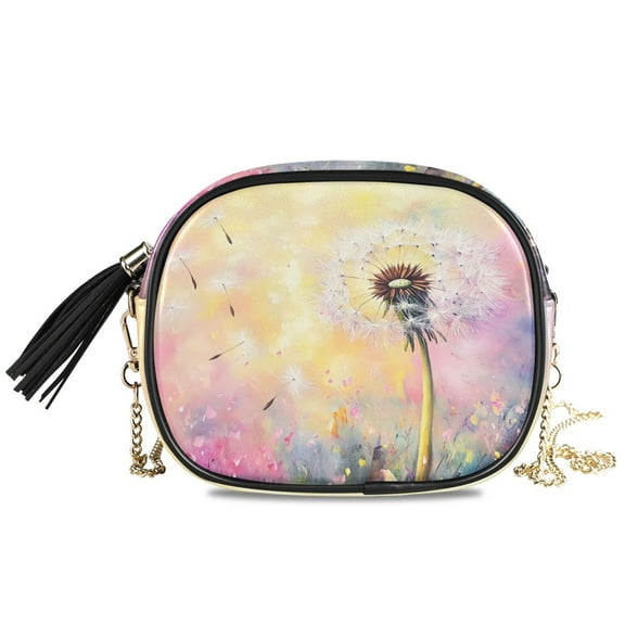 Womens Casual Chain Shoulder Bag Simple style Watercolor Dandelion Crossbody Bag