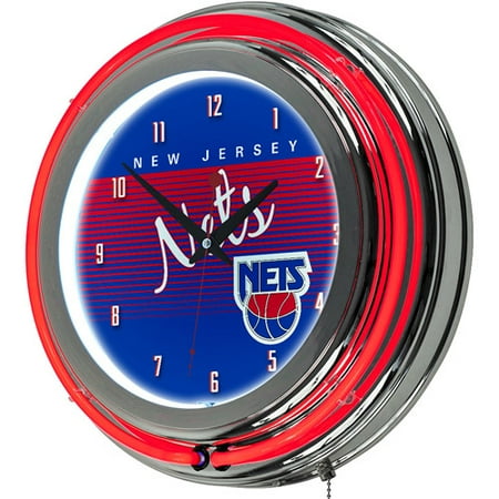 New Jersey Nets Hardwood Classics NBA Chrome Neon Clock
