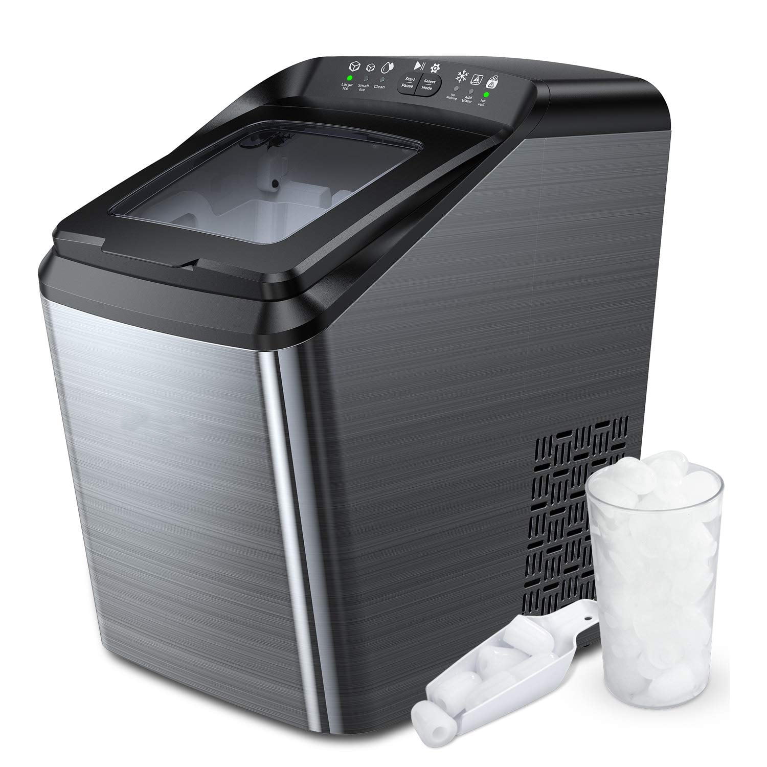 Ice Maker Machine for Countertop Ice Cubes Ready in 8 Mins Compact&Lightweight Ice Maker with Ice Scoop/Basket/Stainless Steel Makes 35 lbs Ice in 24 hrs LCD display 