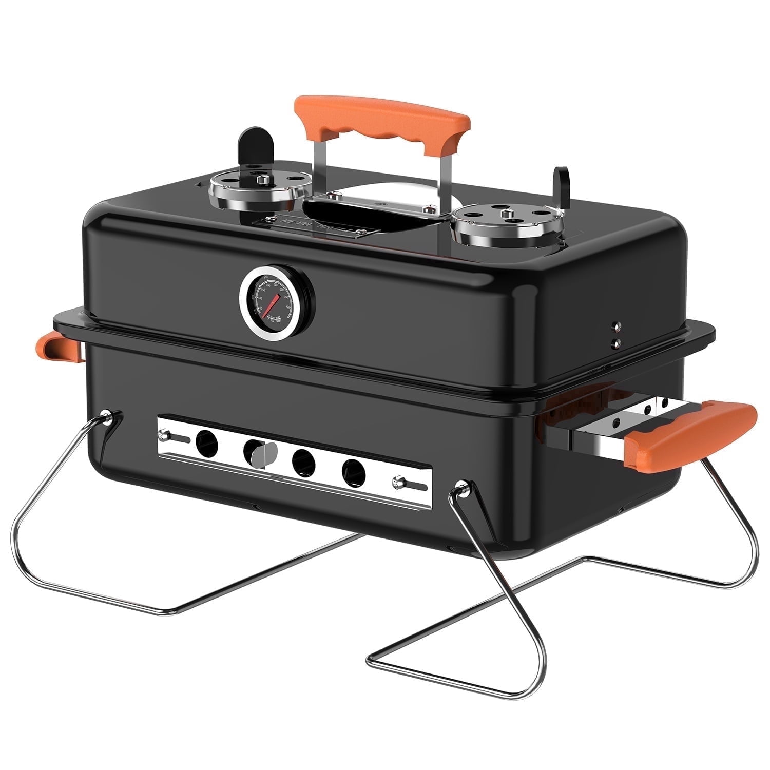 KEYO GRILL Tabletop Charcoal Grill with Thermometer & Chimney, Portable BBQ for Outdoor Camping,Black